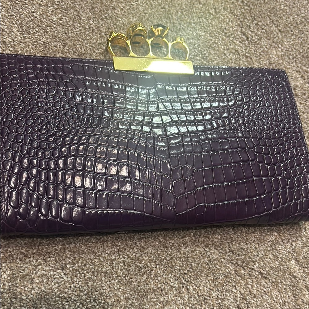 Purple Crocodile Embossed Clutch